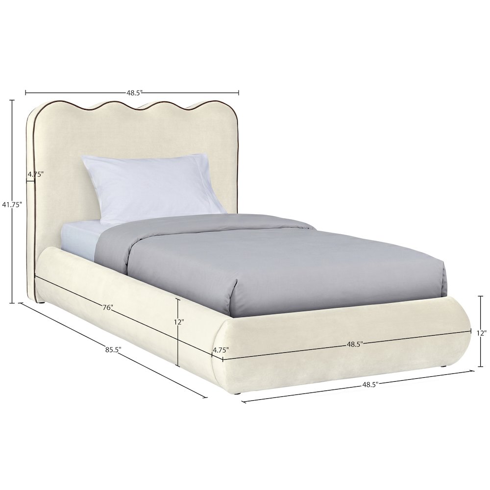 Tempo Cream Velvet Upholstered Twin Bed