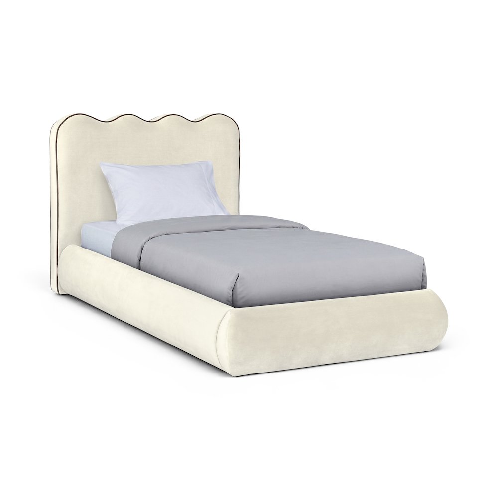 Tempo Cream Velvet Upholstered Twin Bed