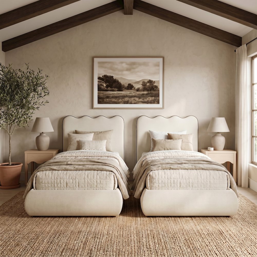 Tempo Cream Velvet Upholstered Twin Bed