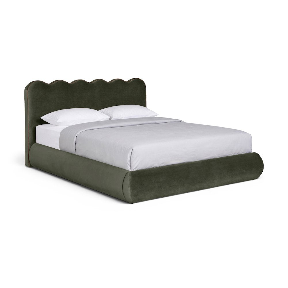 Tempo Green Velvet Upholstered King Bed