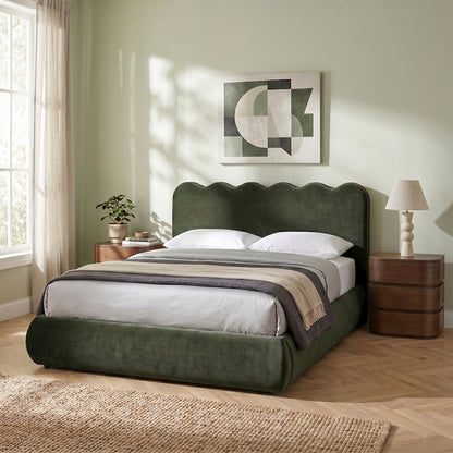 Tempo Green Velvet Upholstered Queen Bed