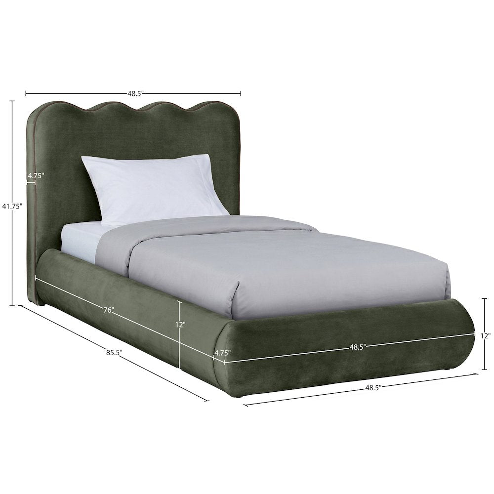 Tempo Green Velvet Upholstered Twin Bed