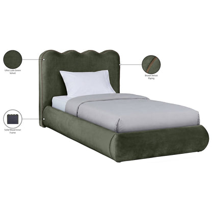 Tempo Green Velvet Upholstered Twin Bed