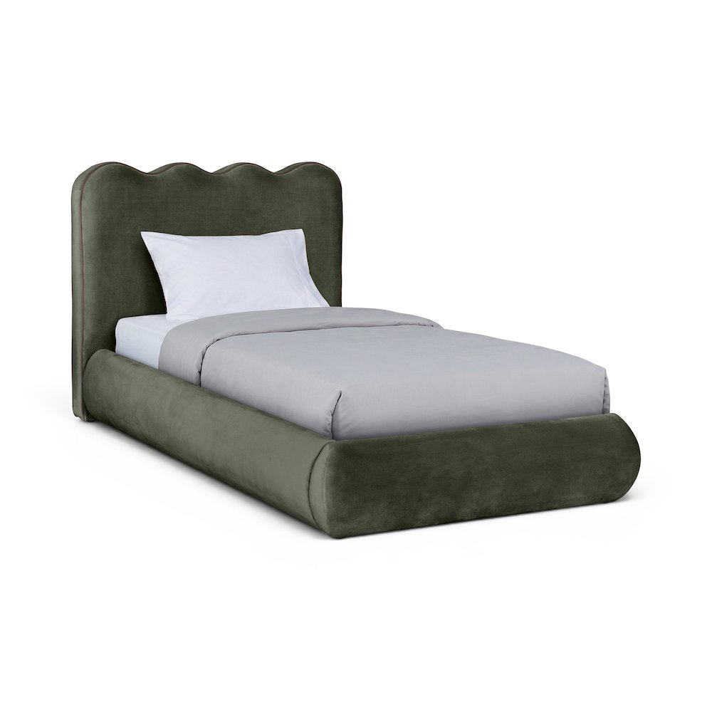 Tempo Green Velvet Upholstered Twin Bed