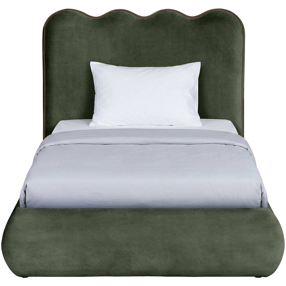 Tempo Green Velvet Upholstered Twin Bed