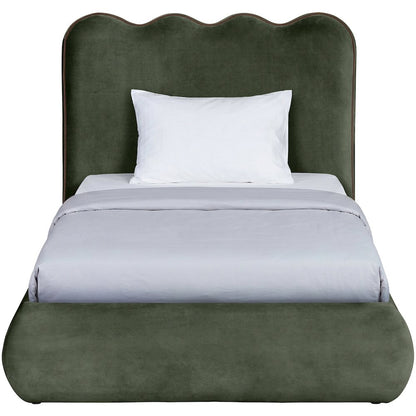 Tempo Green Velvet Upholstered Twin Bed