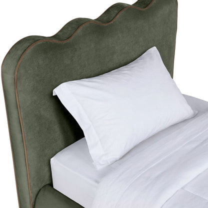 Tempo Green Velvet Upholstered Twin Bed
