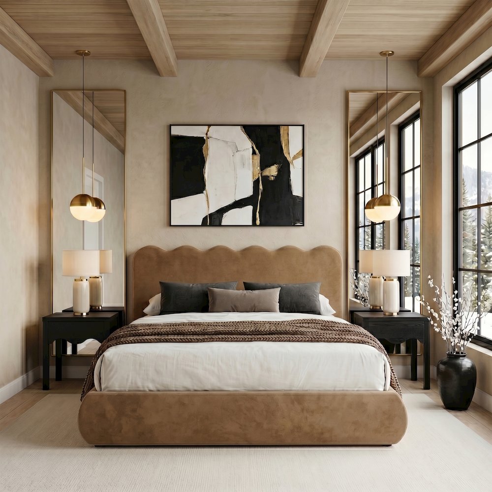 Tempo Saddle Velvet Upholstered King Bed