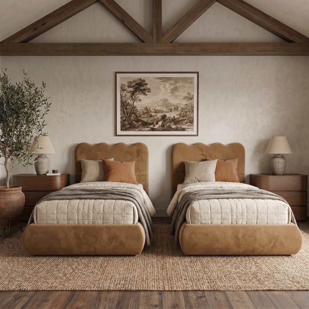 Tempo Saddle Velvet Upholstered Twin Bed