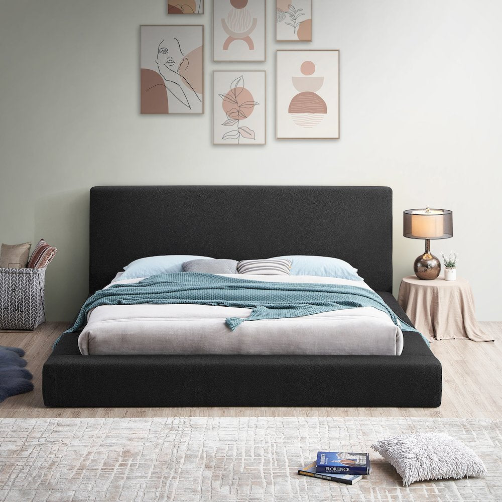 Terra Black Boucle Fabric Queen Bed