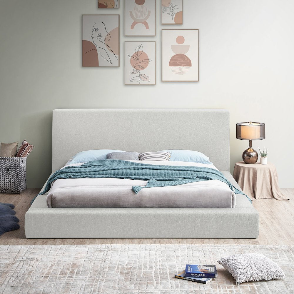 Terra Cream Boucle Fabric Queen Bed