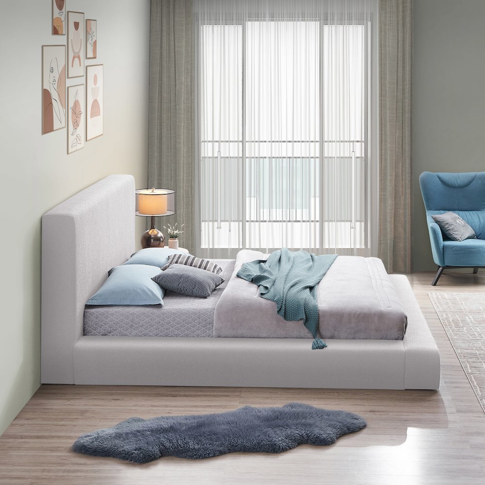 Terra Cream Boucle Fabric Queen Bed