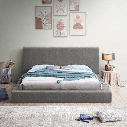 Terra Grey Boucle Fabric Queen Bed