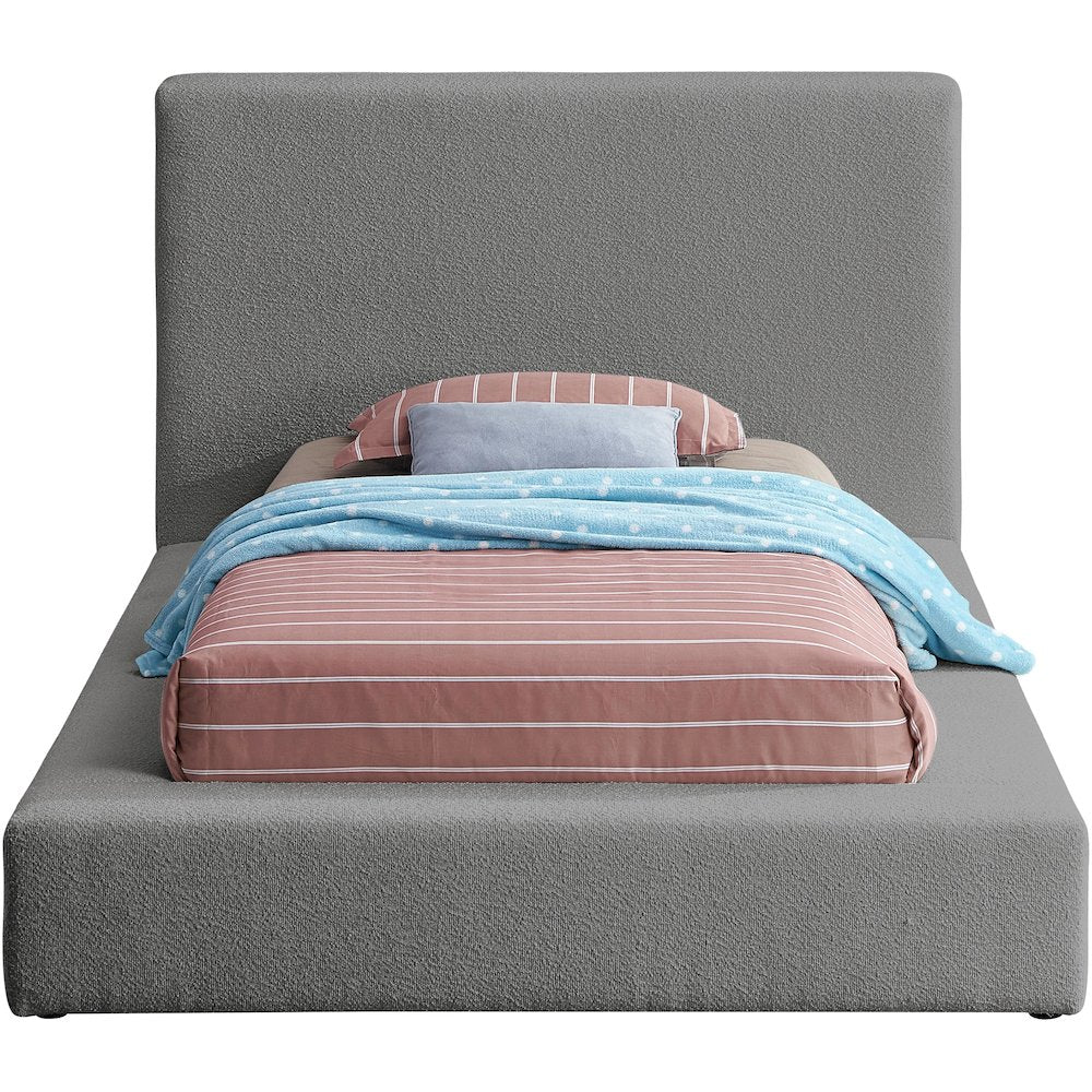 Terra Grey Boucle Fabric Twin Bed