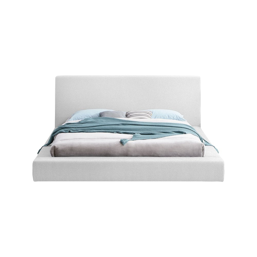 Terra White Boucle Fabric Full Bed