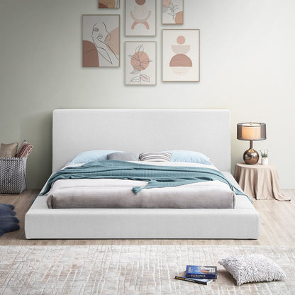 Terra White Boucle Fabric Full Bed