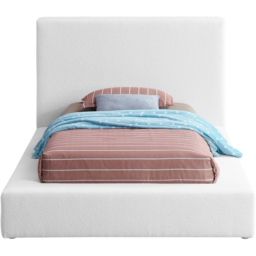 Terra White Boucle Fabric Twin Bed