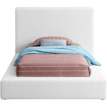 Terra White Boucle Fabric Twin Bed