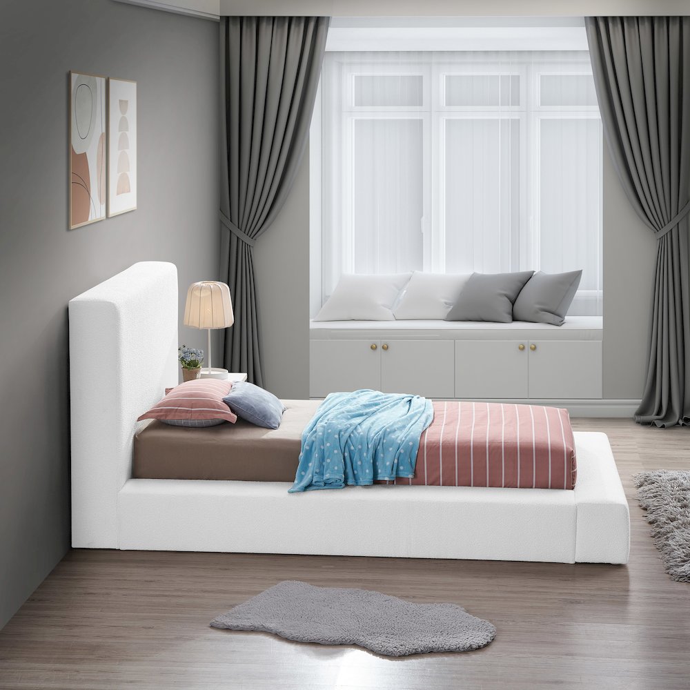 Terra White Boucle Fabric Twin Bed