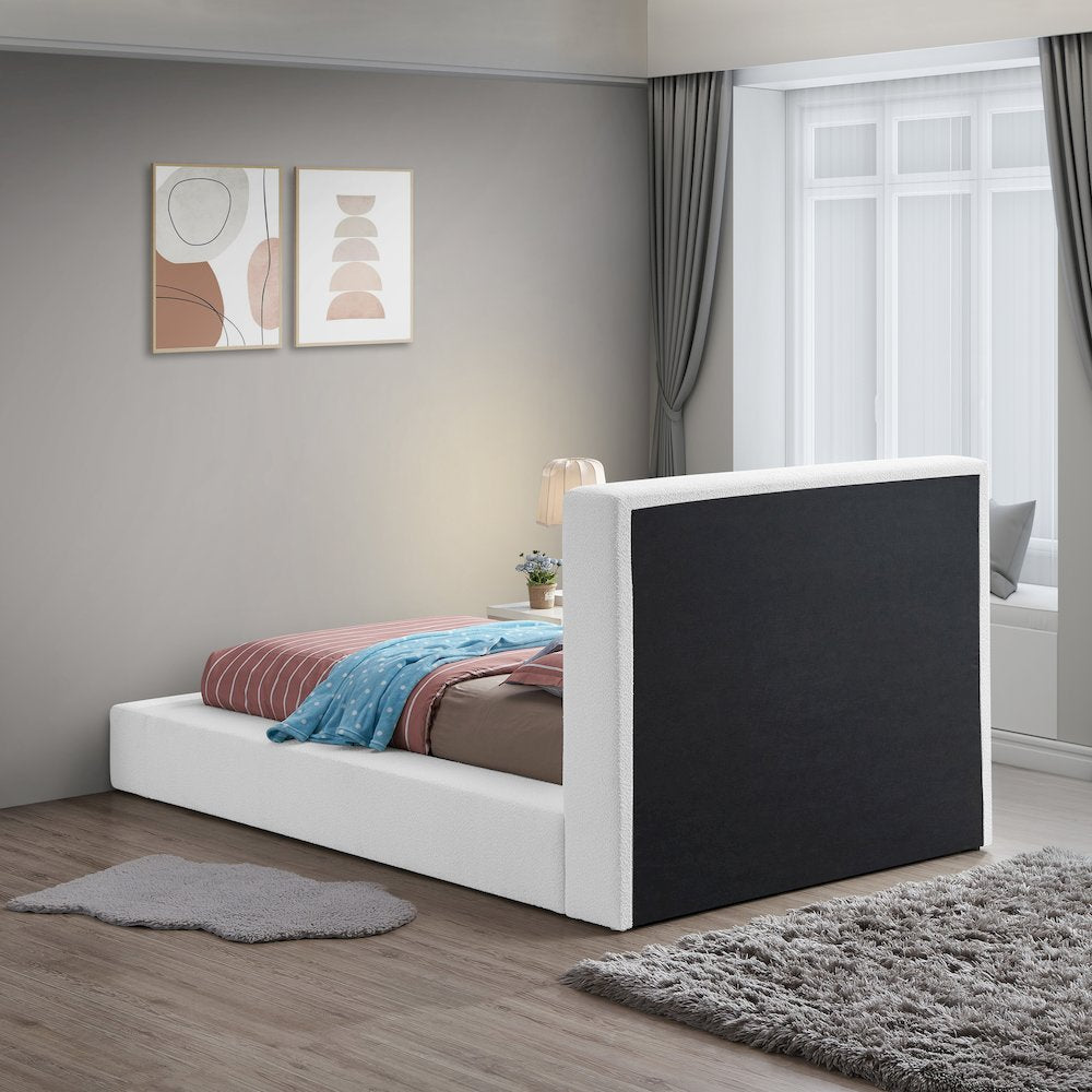 Terra White Boucle Fabric Twin Bed