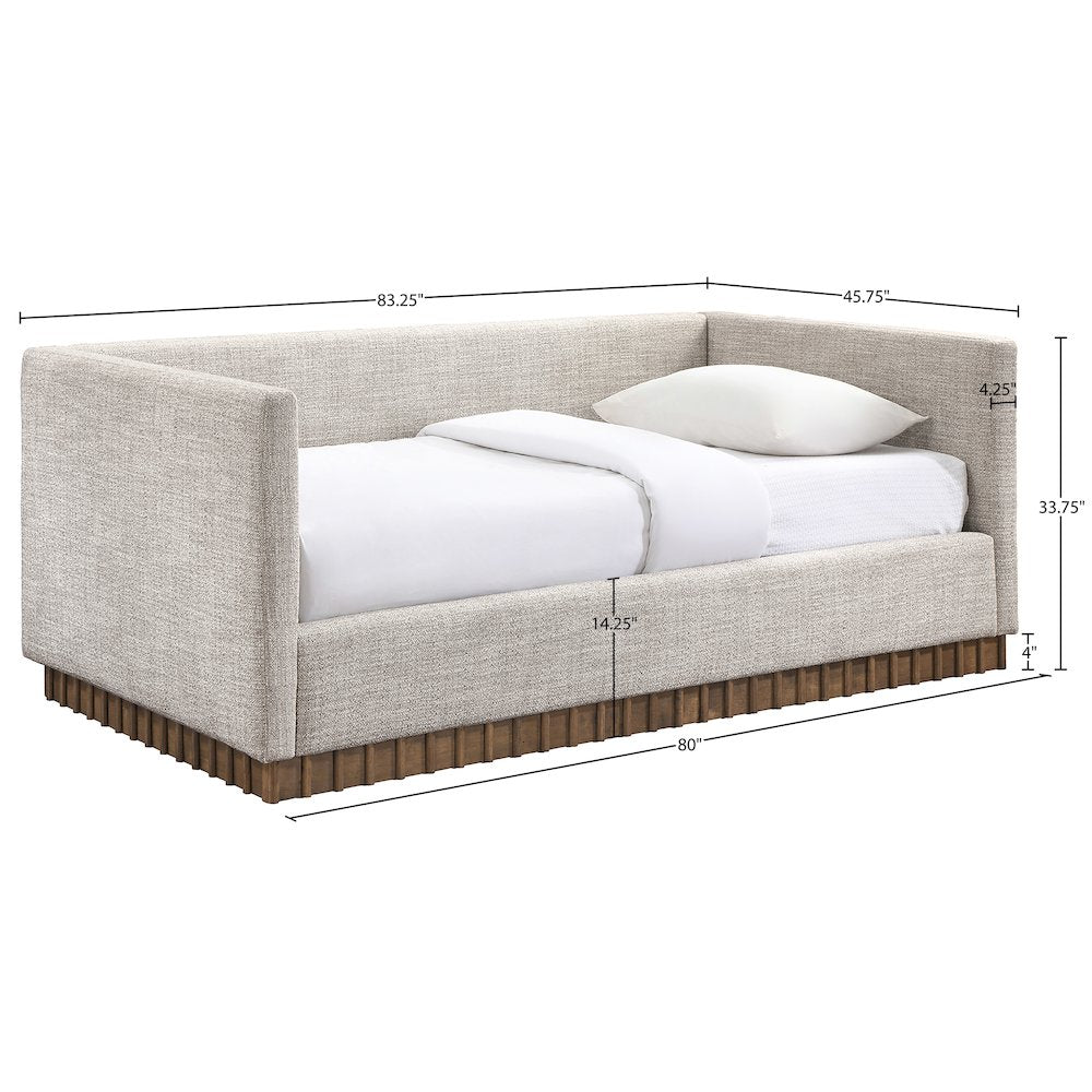 Teva Beige Linen Textured Fabric Upholstered Twin Daybed