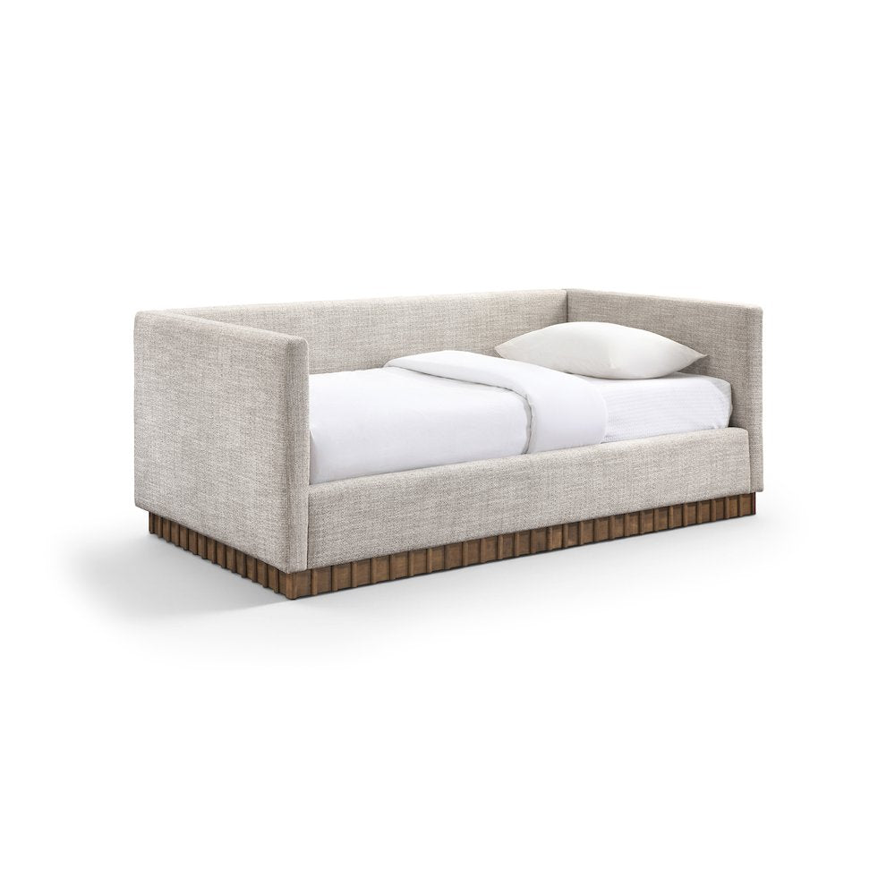 Teva Beige Linen Textured Fabric Upholstered Twin Daybed