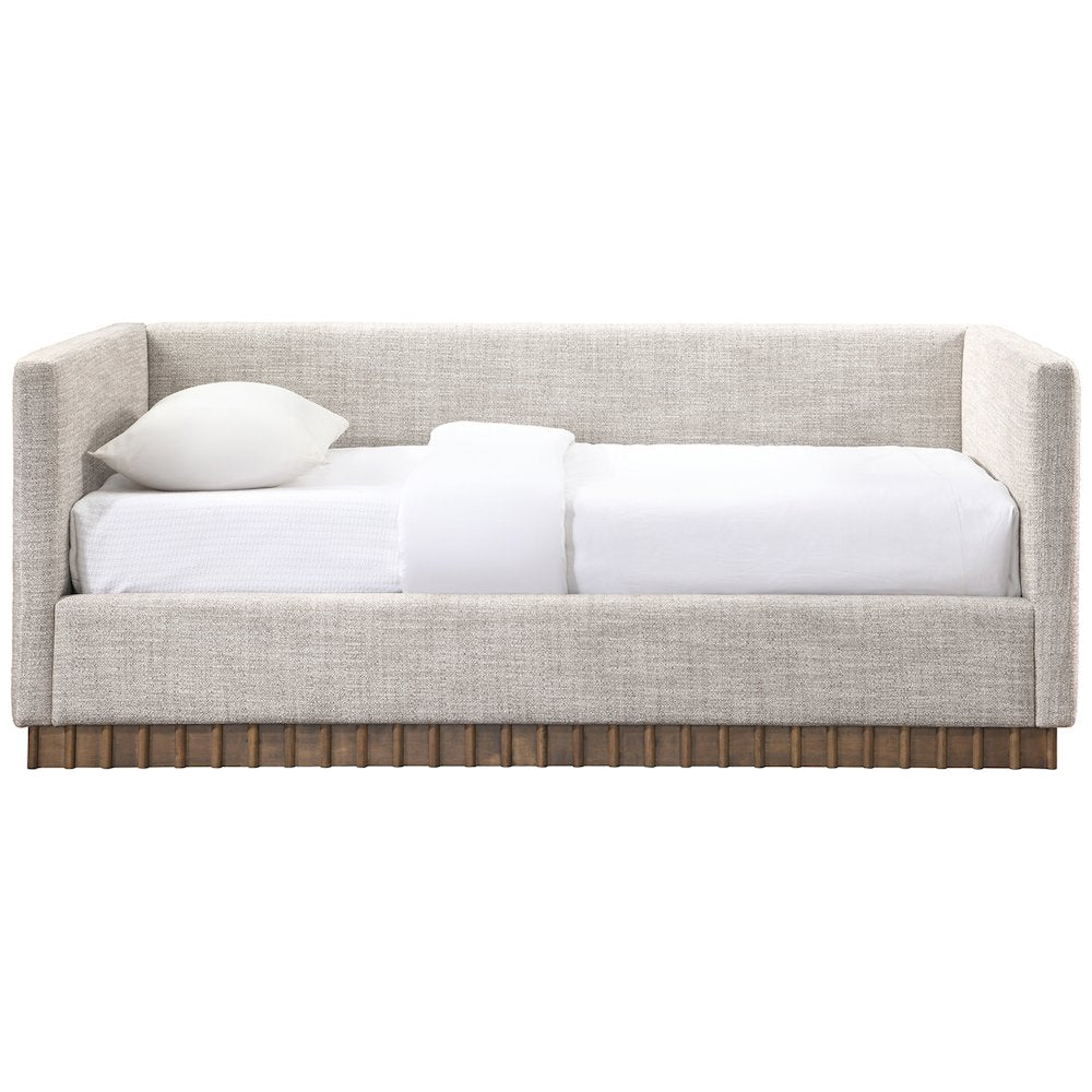 Teva Beige Linen Textured Fabric Upholstered Twin Daybed