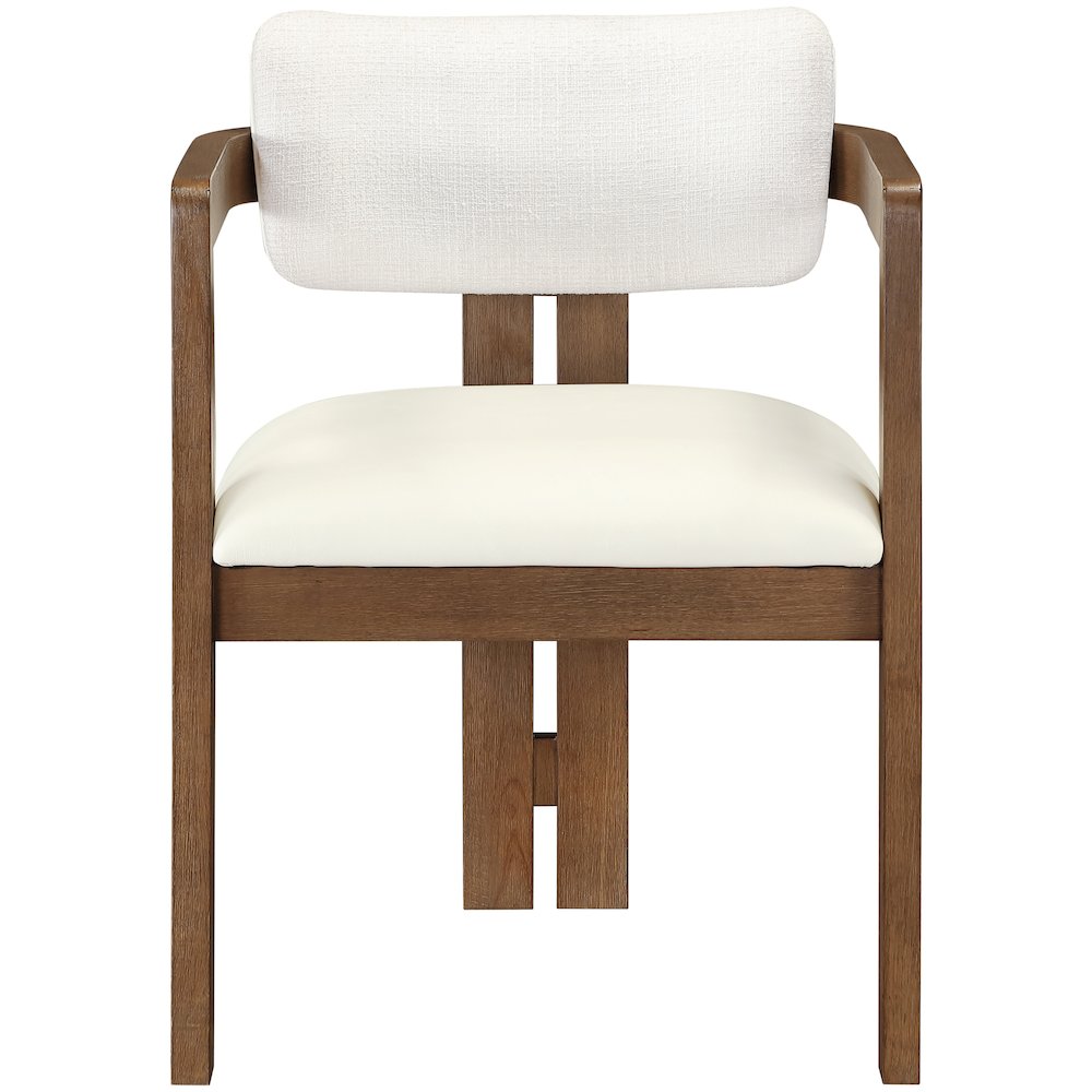 Ravina Cream Vegan Leather and Linen Fabric Upholstered Dining Chair, Set of 2