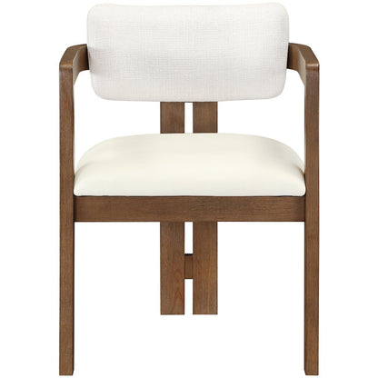 Ravina Cream Vegan Leather and Linen Fabric Upholstered Dining Chair, Set of 2