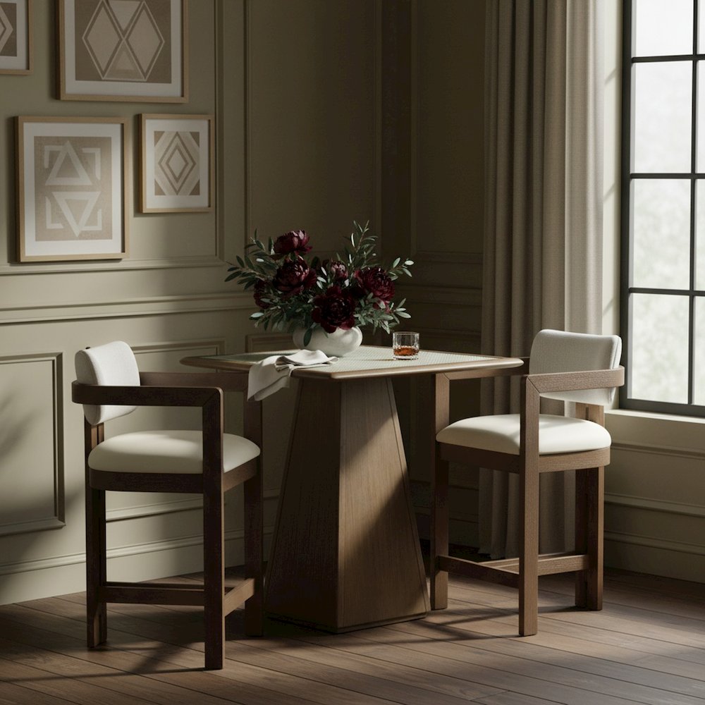 Ravina Cream Vegan Leather and Linen Textured Fabric Upholstered Counter Stool