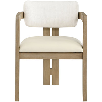 Ravina Cream Vegan Leather and Linen Fabric Upholstered Dining Chair, Set of 2