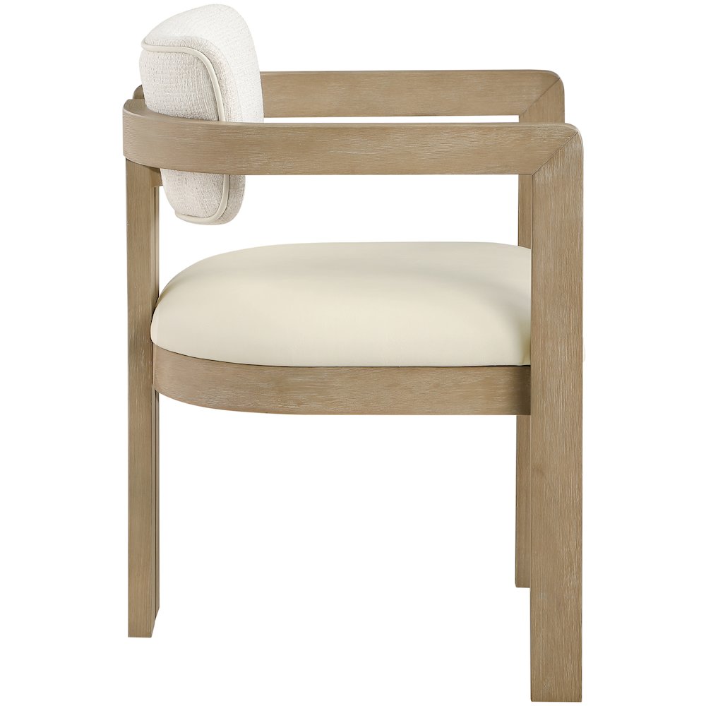 Ravina Cream Vegan Leather and Linen Fabric Upholstered Dining Chair, Set of 2