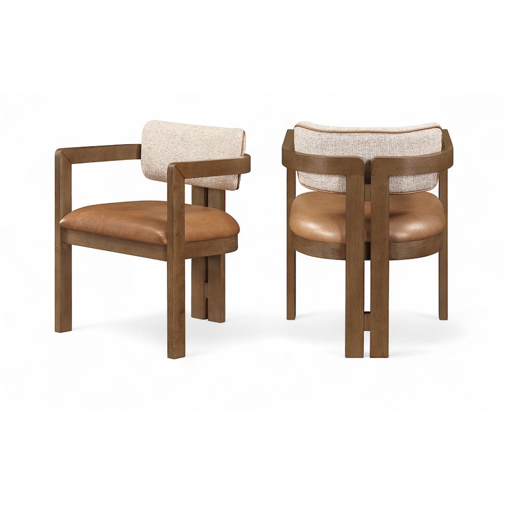 Ravina Cognac Vegan Leather and Linen Fabric Upholstered Dining Chair, Set of 2