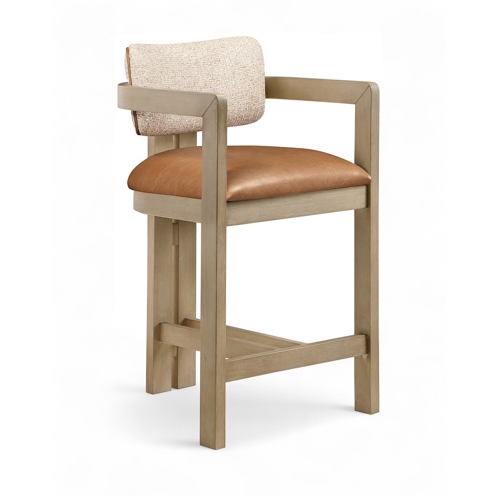 Ravina Cognac Vegan Leather and Linen Fabric Upholstered Counter Stool