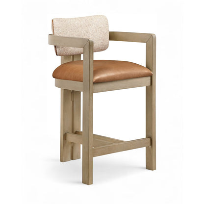Ravina Cognac Vegan Leather and Linen Fabric Upholstered Counter Stool