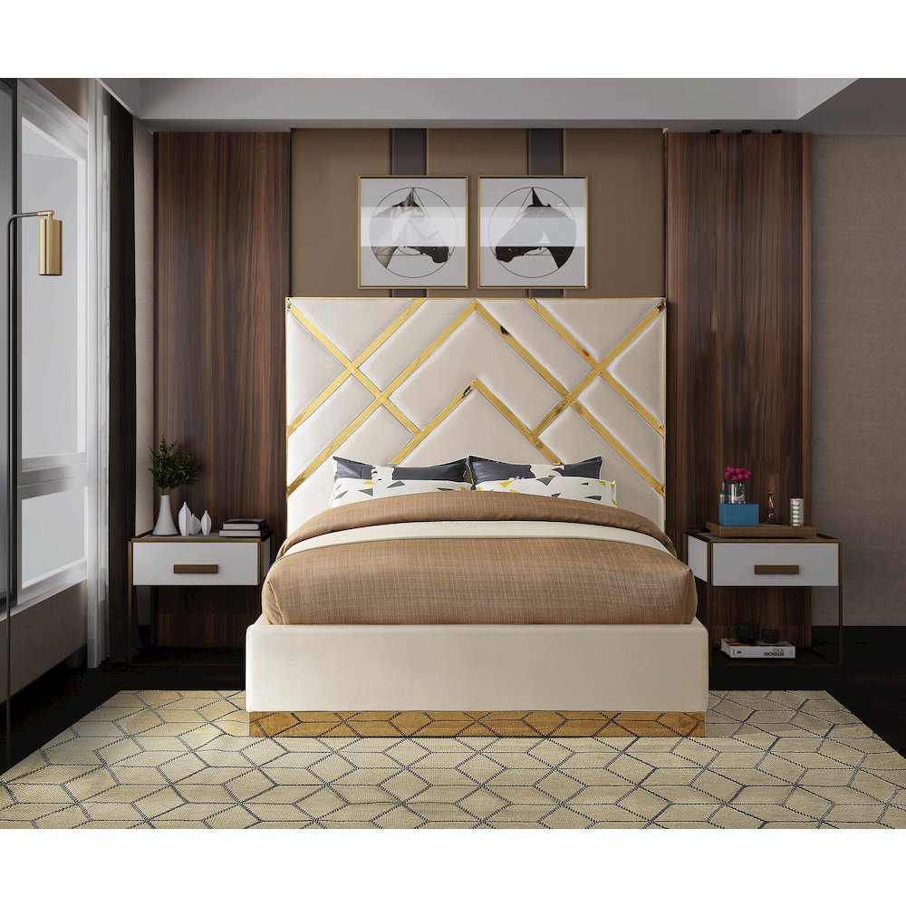 Vector Cream Velvet Queen Bed