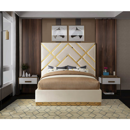 Vector Cream Velvet Queen Bed
