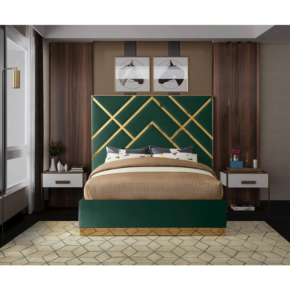 Vector Green Velvet Queen Bed