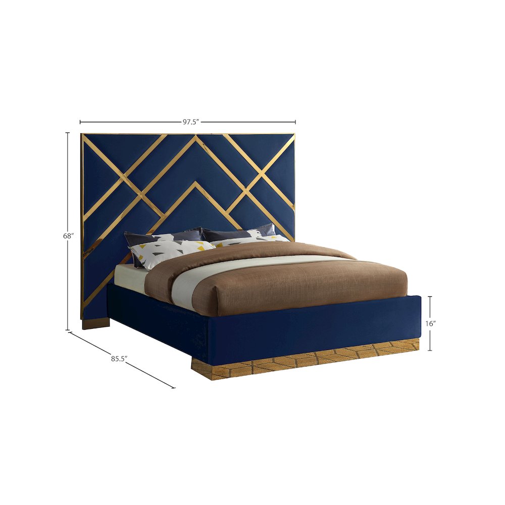 Vector Navy Velvet King Bed