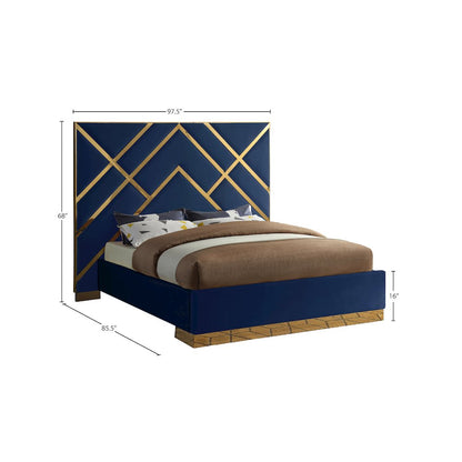 Vector Navy Velvet King Bed