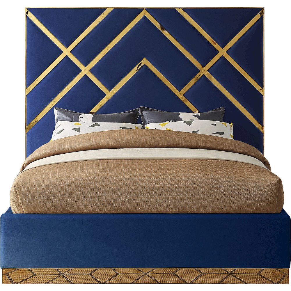 Vector Navy Velvet Queen Bed