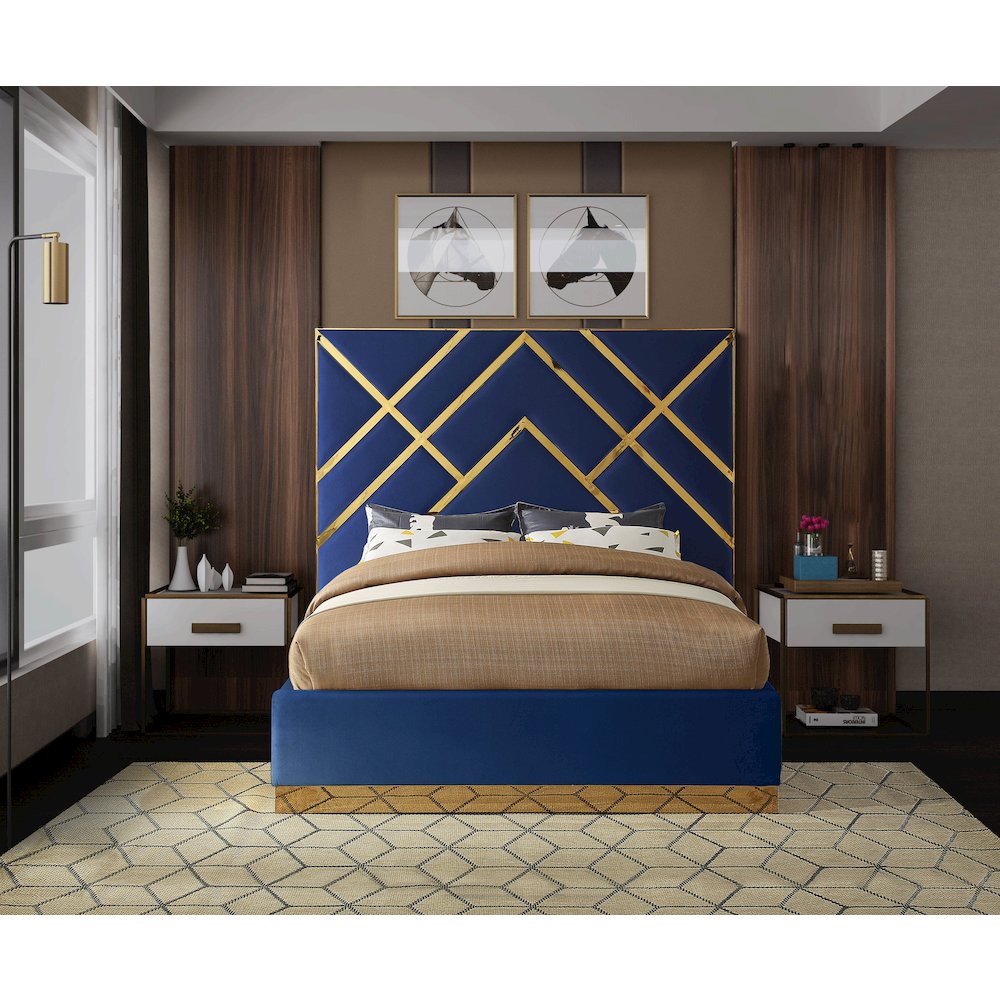Vector Navy Velvet Queen Bed
