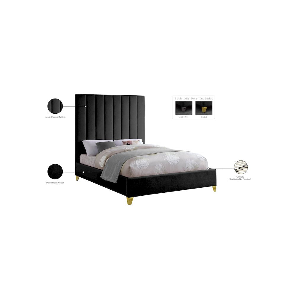 Via Black Velvet Queen Bed