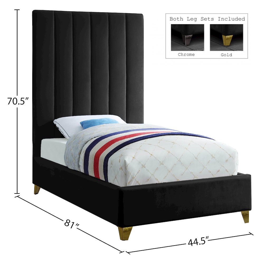 Via Black Velvet Twin Bed
