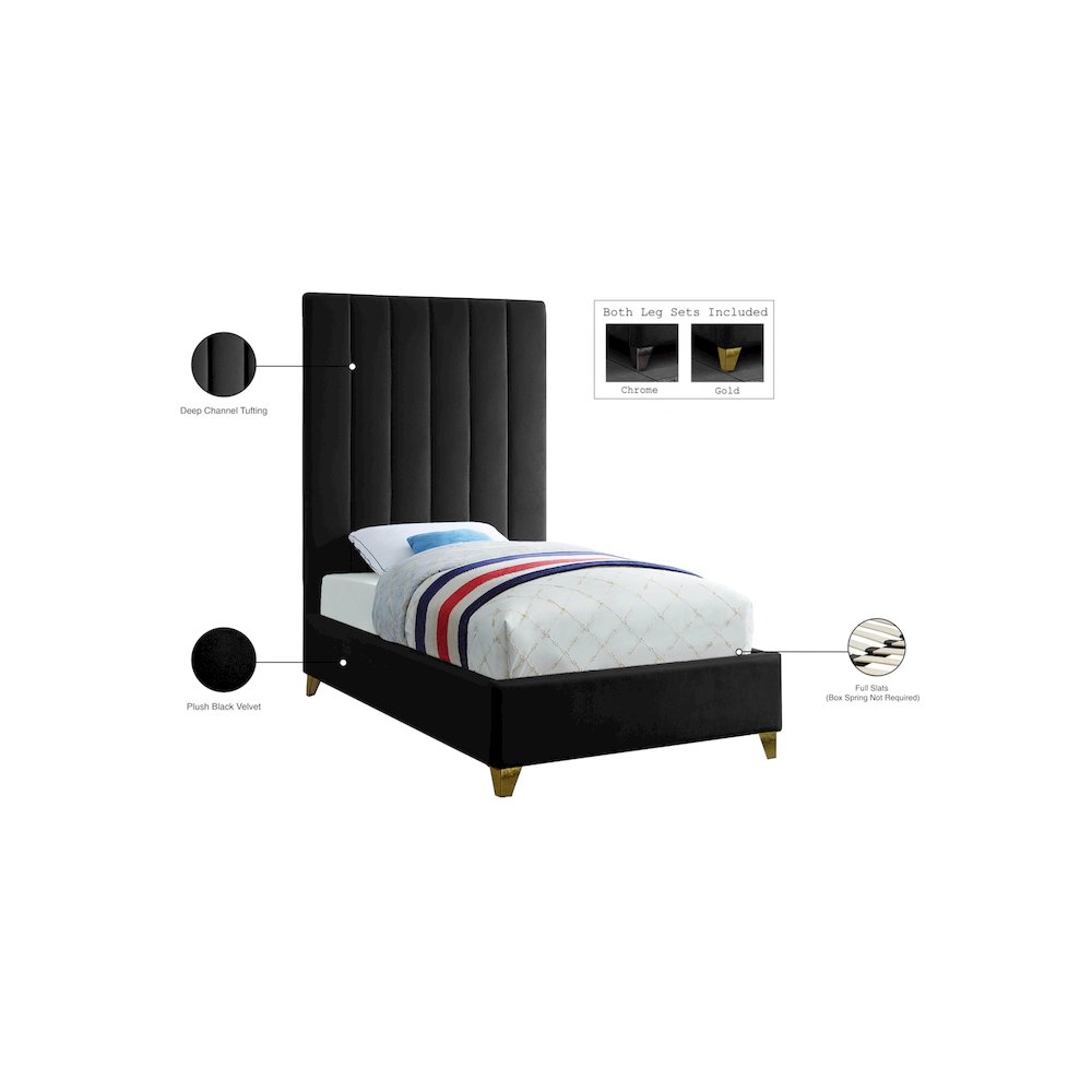 Via Black Velvet Twin Bed