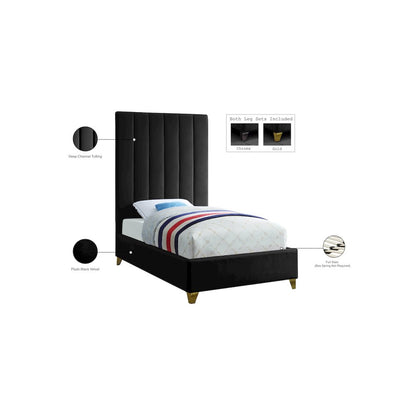 Via Black Velvet Twin Bed