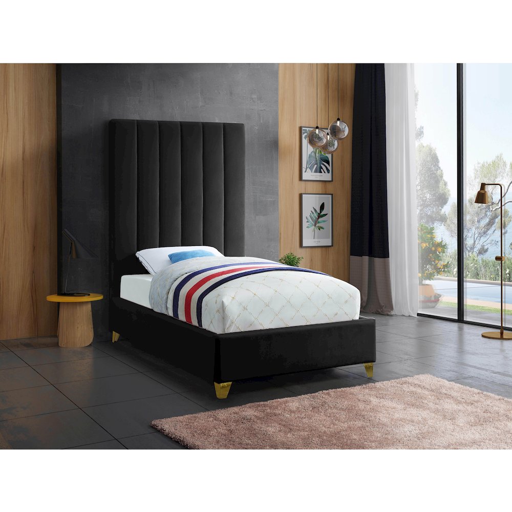 Via Black Velvet Twin Bed