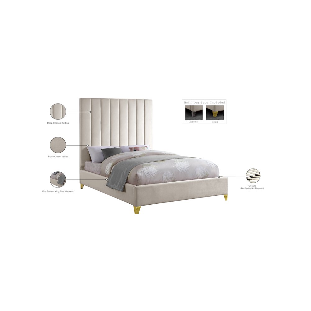 Via Cream Velvet King Bed