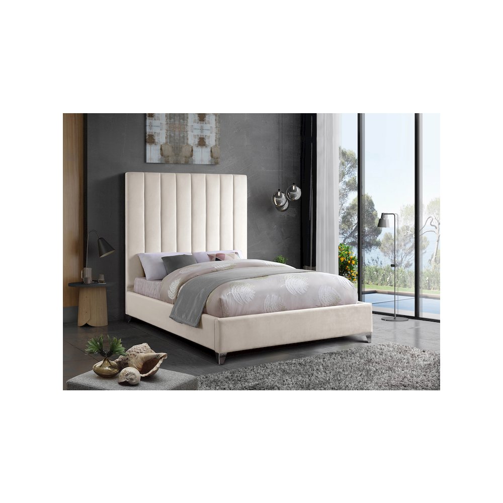 Via Cream Velvet King Bed
