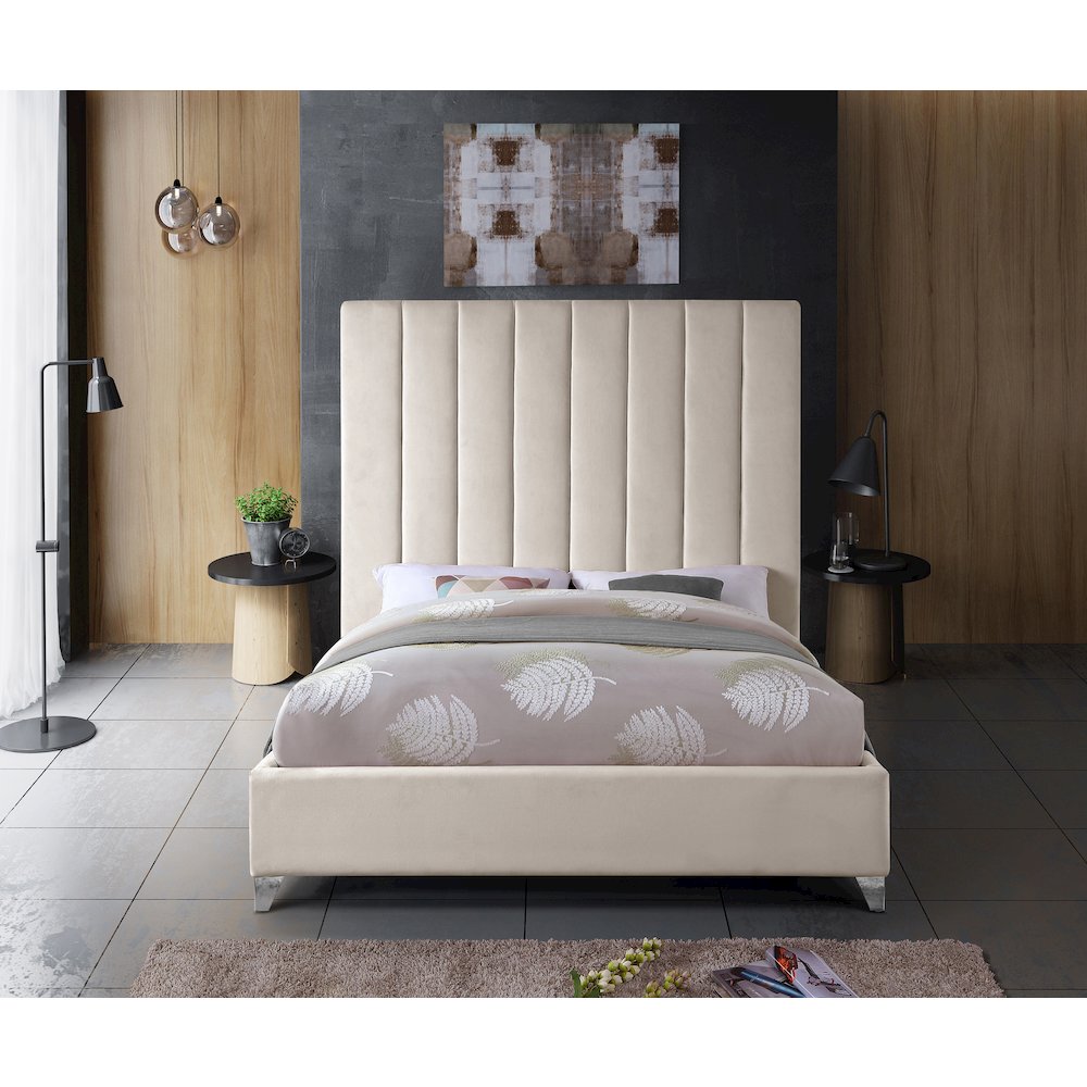 Via Cream Velvet King Bed